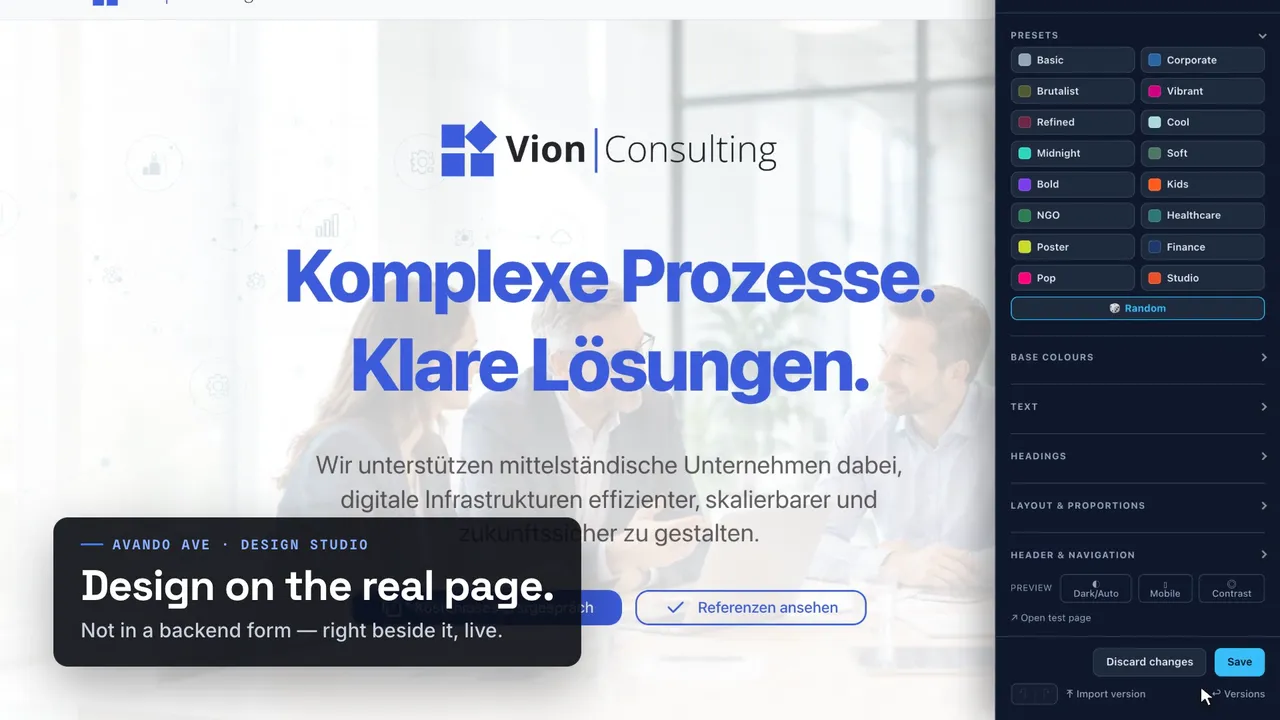 Still from the film: a client site with the Design Studio open